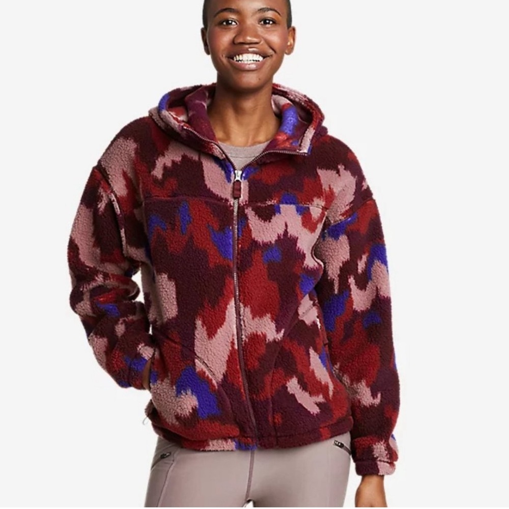 Eddie Bauer Ladies Fleece Jacket L Zip Up Never Worn Pink Blue Maroon